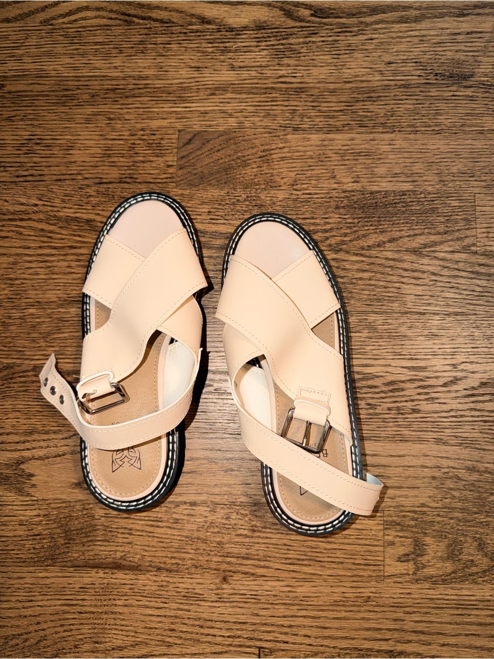 BEAST FASHION Beige Cross-Strap Buckle Flats- Brand New Never Worn!